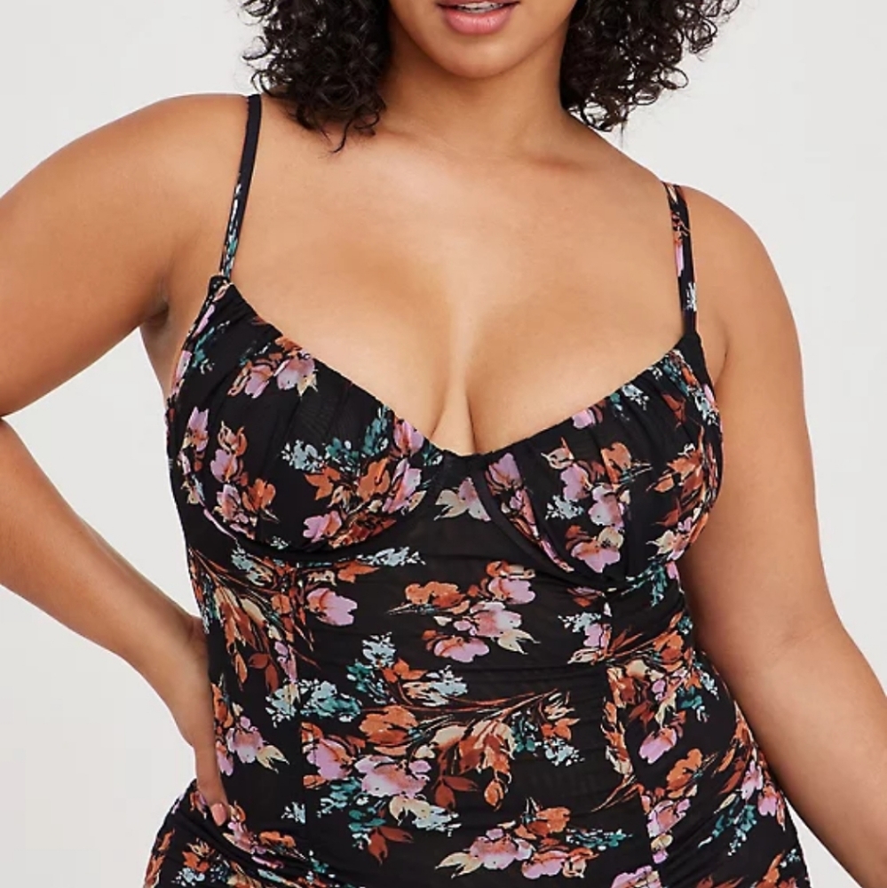 Torrid Floral Mesh Drawstring Chemise - Picture 2 of 8